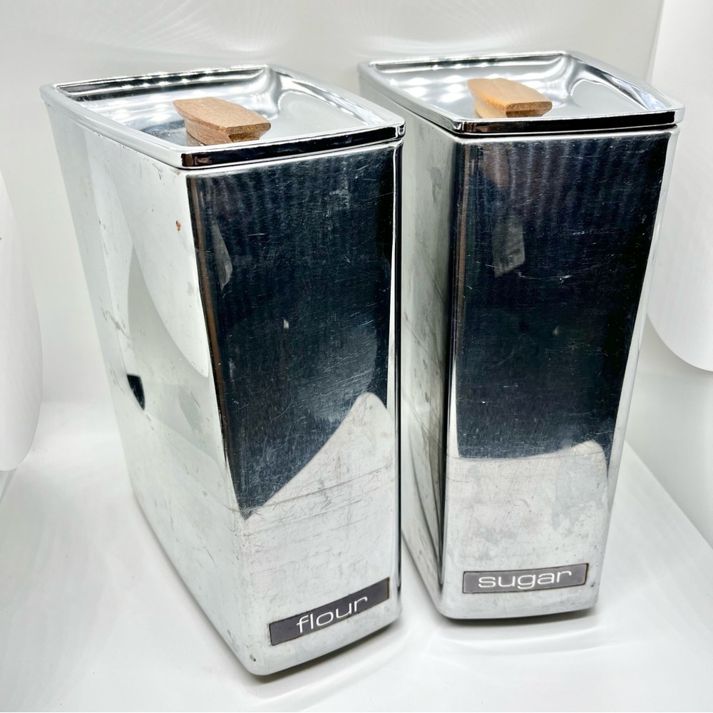 MCM Retro Stainless Steel Flour and Sugar Canister Set VTG LINCOLN Beautywear